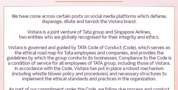 Whistleblower Punctures ‘Robust Mechanism’ Claims of Air Vistara, Says “Company Do Not Even Acknowledge Complaints”
